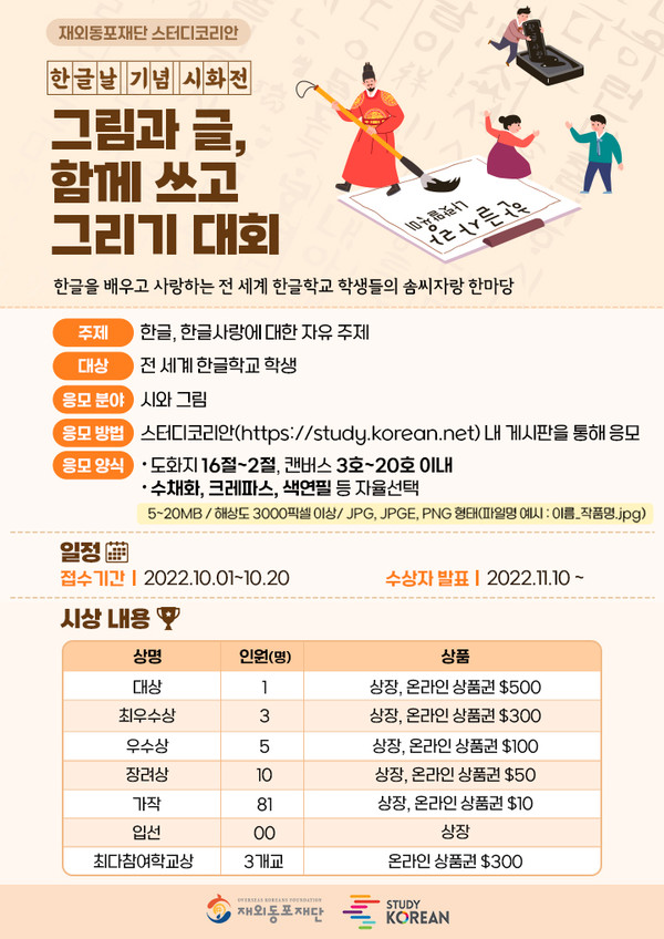 재외동포재단 주최 온라인 시화전 ‘그림과 글, 함께 쓰고 그리기 대회’ 포스터 (사진 재외동포재단)